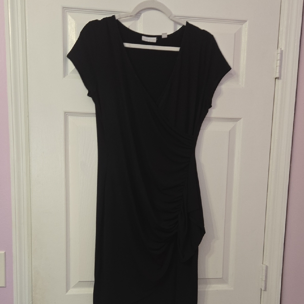 New York & Company Black Asymmetrical Sheath Dress V-Neck
